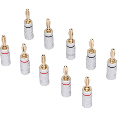 Lot de 10 connecteurs banane plaqués or 24 carats à double verrouillage par vis pour câbles d'enceintes home cinéma