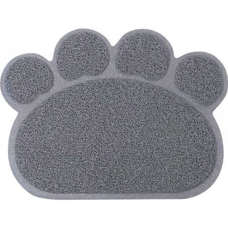 Tapis Litière Chat - PVC Antidérapant Résistant Éclaboussures - Forme Empreinte Patte - 40 x 30 cm - Gris (1/5)