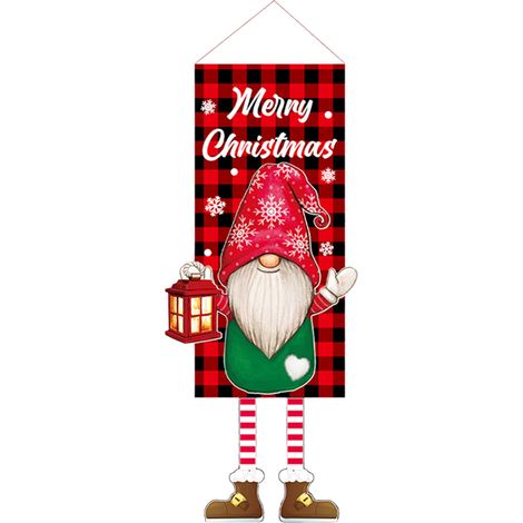 Bannière de Noël suspendue A-S75 lutin lanterne en tissu non tissé multicolore 114x45cm décoration extérieure (1/5)