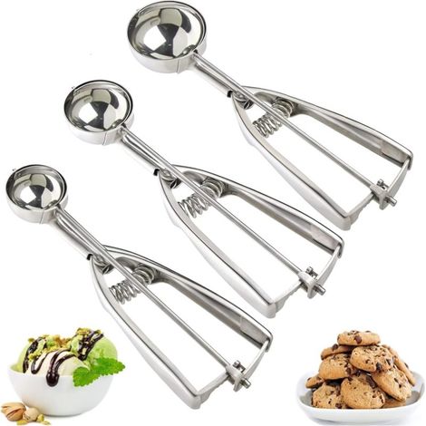 Juego de tres cucharas: cucharas de acero inoxidable para masa de galletas y helado. (1/5)