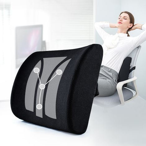 Peluche courte noire, 351330cm (13,8512in) Coussin lombaire en mousse à mémoire de forme pour dossier de chaise de bureau, coussin lombaire pour voiture, coussin lombaire à rebond lent, oreiller l (1/5)
