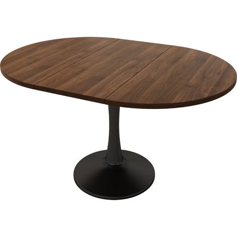 Mesa de comedor extensible ovalada 140 x 100 x 75 cm, MDF color nogal (1/5)
