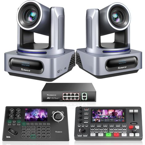 Kit de Caméra PTZ et Contrôleur - Caméra PTZ NDI 4K AI 20X Zoom, SDI/HDMI/USB3.0/LAN(PoE) et Joystick de Contrôle PTZ NDI à Écran de 5”, Mélangeur Commutateur Vidéo 4K, Switch PoE 8 Ports (1/5)