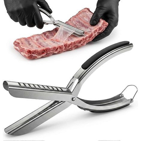 Outil pour retirer la membrane, kit de préparation pour barbecue robuste en acier inoxydable avec poignée ergonomique antidérapante pour dépecer sans effort les côtes de porc et de bœuf (1/5)