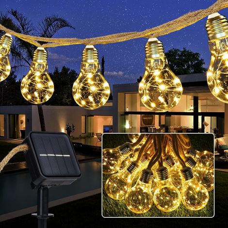 Guirlande Lumineuse Solaire - 16 Ampoules - Corde De Chanvre - 8 Modes - Extérieur Jardin Terrasse - 7,5M (1/5)