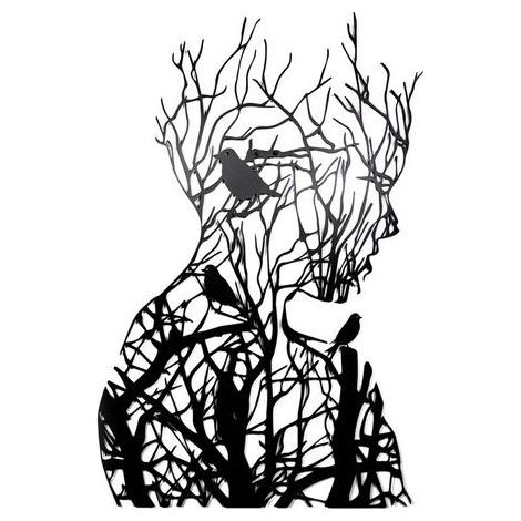 Gabrielle – Art mural abstrait en métal arbre de vie 50 x 50 cm – Peinture antirouille noire – Décoration murale intérieure et extérieure (1/5)