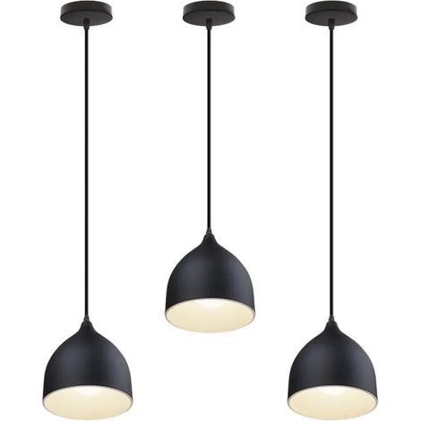 U-Do LOT DE 3 Luminaire Lustre design Vintage Lampe en Fer Noir Suspension Luminaire Ajustable Industriel Décoration Chambre Entrée (1/4)