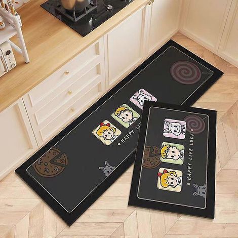 Ensemble de 2 tapis absorbants pour la cuisine, la salle de bain et autres espaces de rangement, motif dessin animé, antidérapants et à séchage rapide, Lucky Baby (1/4)