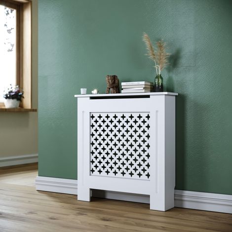 SONNI Copritermosifone MDF Protezione per Radiatori in Legno Antiscottatura Copertura Termosifone Grande a Doghe Romboidali Laccati Bianchi Montaggio Semplice 78x19x81.5 cm (1/5)