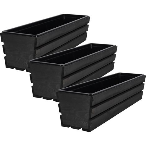 Caja, maceta, maceta con inserto, madera, antracita, 60 cm, juego de 3 (1/5)