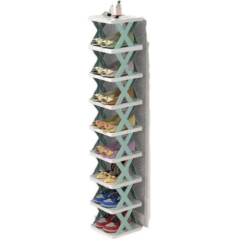 Schuhregal, leicht aufzubauendes, faltbares Schuhregal aus Kunststoff – Grün, 9 Ebenen