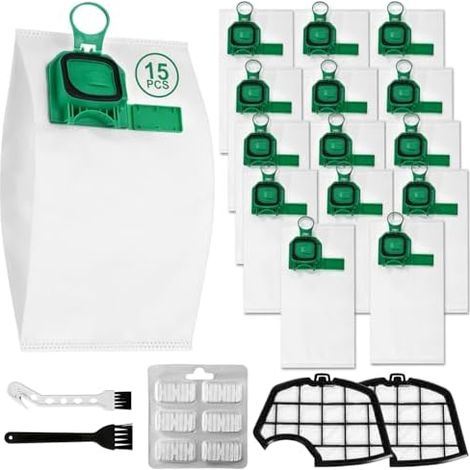 15 Sac Aspirateur Vorwerk pour Vorwerk Kobold VK140 VK150 avec 2 Filtres, 2 Brosses Propres, 6 Parfum, Kit Sac pour Vorwerk pour Aspirateur Vorwerk Kobold 140/150 (1/5)