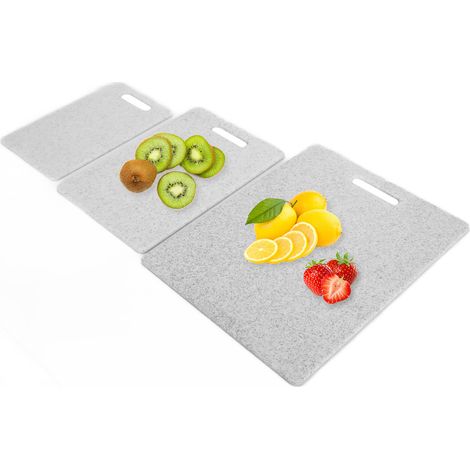 Ensemble de 3 planches à découper motif marbre réversible - Accessoire de cuisine (Blanc)