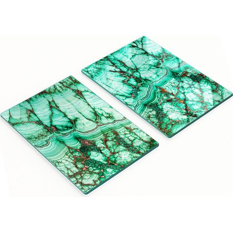 Juego de dos tablas de cocina decorativas de vidrio malaquita de 2x40x52 cm. (1/5)