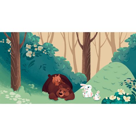 Papier peint panoramique Enfants - Animaux de la Forêt - 260 cm x 137 cm (1/2)