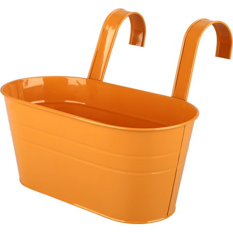 Hängender Pflanzkasten für Balkon und Terrasse – 2 orangefarbene Eisenpflanzkästen für Geländer, Garten und Terrasse – 28 x 16 cm mit Abflusslöchern (1/5)