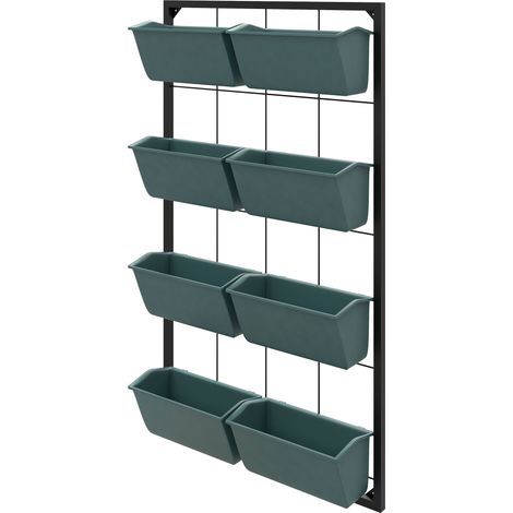 Étagère murale pour plantes avec 8 pots en acier poudré vert foncé 52,5 x 14 x 90 cm (1/5)