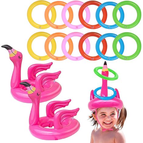 Inflatable Ring Toss Game - 14 Inflatable Flamingo Hats, Flamingo Game for Kids and Adults, Summer Pool Party Decorations (1/5)