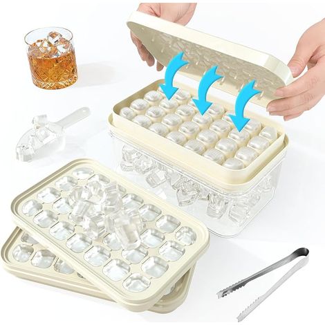 Bac à Glaçons avec Couvercle et Bac, Moule à Glaçons, avec 2 Plateau, Empilables, Libère Tous Les Glaçons en une Seconde pour refroidir, cocktail, whisky (Blanc laiteux) (1/5)