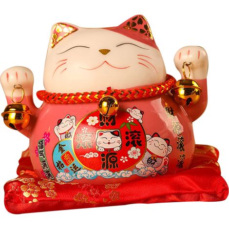 Tirelire Chat Porte-Bonheur 11,5 cm, adorable et raffinée, en céramique rose, symbole de chance et de prospérité. Décoration de bureau. (1/5)