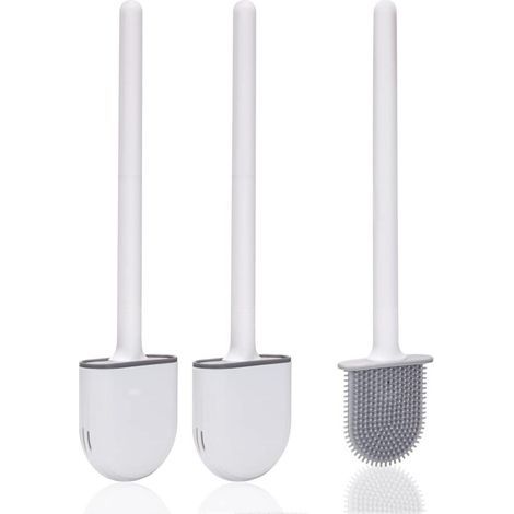 Brosse Toilette Silicone,Brosse WC Silicone et SupportsAvec des Poils Doux et Une Poignée Antidérapante Brosse Toilette Silicone Nettoyage Rapides Brosse WC Suspendu(2 pièces) (1/4)