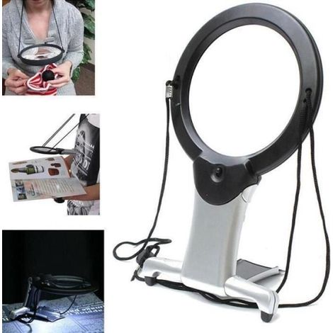Loupe LED, loupe de lecture avec deux lumières LED, grossissement 2,5-6x. (1/5)
