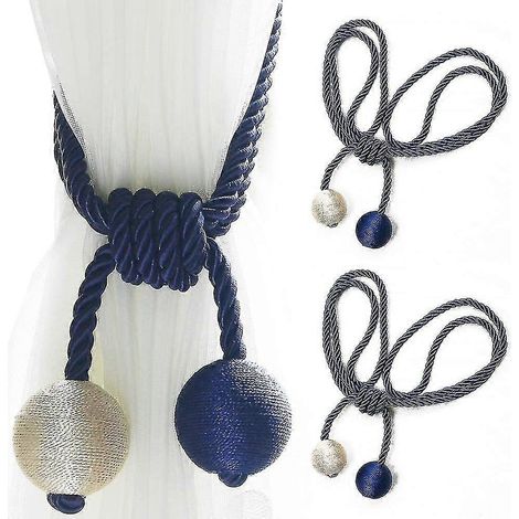 Embrasses de rideaux Yaju – Embrasses de rideaux tressées avec boucle (2 pièces, bleu) (1/5)