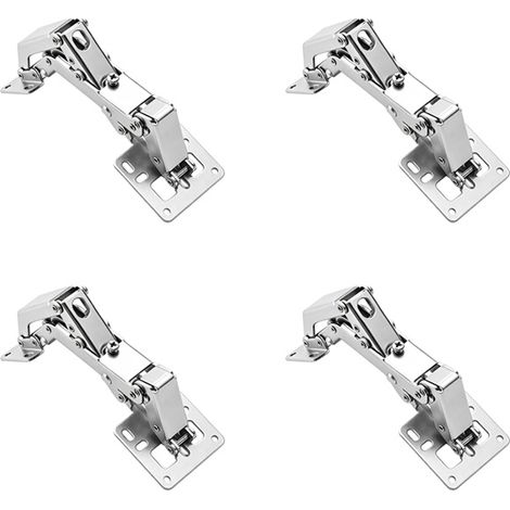 Lot de 4 charnières grand‑angle 170° hydrauliques à fermeture douce, sans coupelle, pour porte armoire cuisine placard, vis de fixation incluses (1/5)