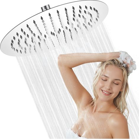 Sofetiy Max Pommeau de douche pluie (25 cm), rond en acier inoxydable, autonettoyant, chromé (1/5)