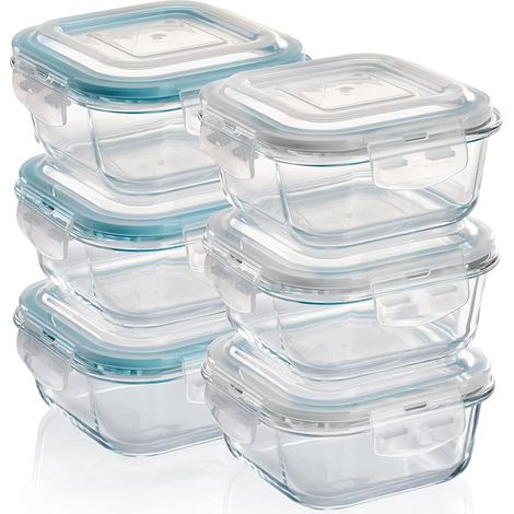 Boîte Alimentaire en Verre Hermétiques avec Couvercles Lot de 6 Carrées 520 ml - Boîtes Conservation Sans BPA