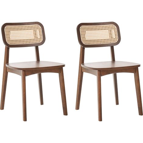 Lot de 2 Chaises de Salle à Manger Retro en Rotin Tressé Assise en Bois sans Accoudoirs Marron Keno