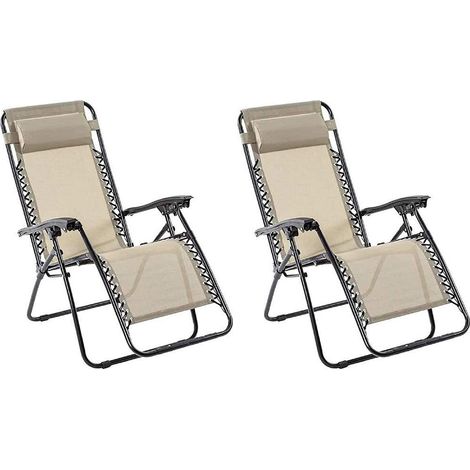 Set 2 klappbare Gartenliegen Faltbar Schwerelosigkeit Farbe Sand