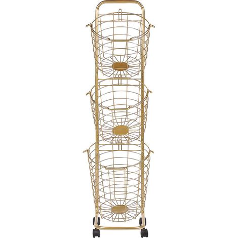 Carrito con 3 cestas de metal dorado almacenaje alambre asas ruedas Ayapal