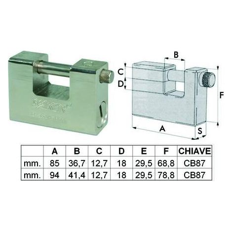 LUCCHETTO IN ACCIAIO MONOBLOCCO A UNA BOCCA con 5 chiavi a 12 spine FER 146869
