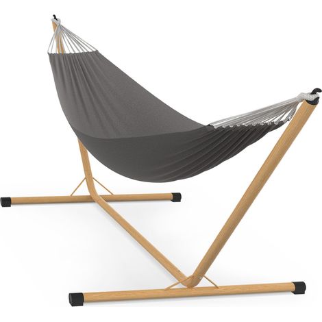Amaca con supporto in metallo effetto legno e tela grigio antracite