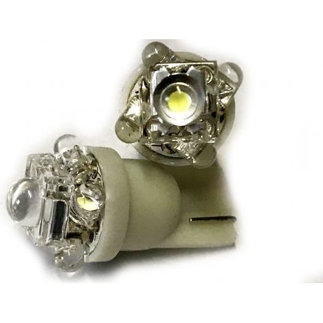 Coppia 2 Lampade Led T10 Con 1 Led F5 Flux + 4 Led F3 Colore Bianco Freddo 6000K 12V 0,2W