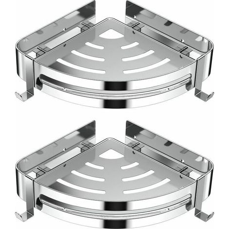 Eckduschablage (ohne Bohren) – Edelstahl 304 – 29 x 21 x 4,5 cm – 4 Haken – Tragkraft: 18 kg – Badezimmeraufbewahrung (1/5)