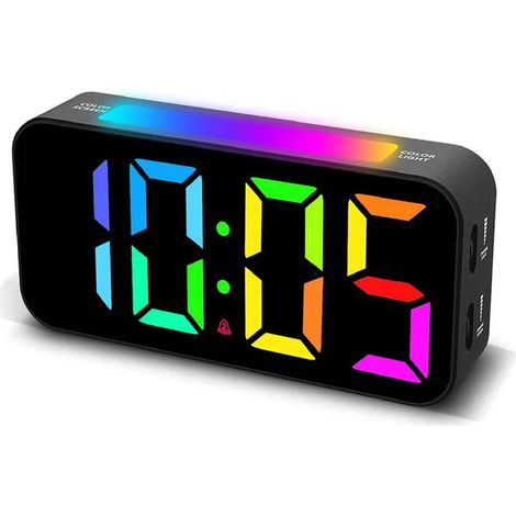 Réveil Numérique Bluetooth sans Fil avec Haut-parleur, Radio FM et Subwoofer - Lecteur de Musique (Noir) (1/5)