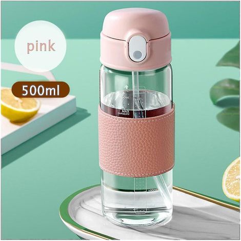 Gobelet en verre portable avec paille et graduation, grande capacité, pour garçons et filles. (1/5)