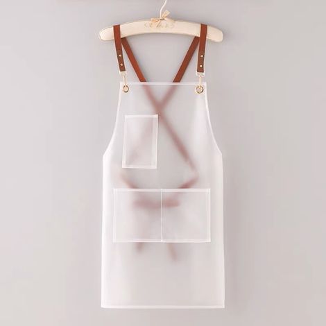 Tablier TPU ajustable 1 pièce avec poches, unisexe, imperméable, transparent, facile à nettoyer, pour cuisine, barbecue, coiffure, blanc (1/5)