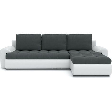 Tokyo Right Hand Facing Velvet Fabric Corner Sofa Bed - Dark Grey & White