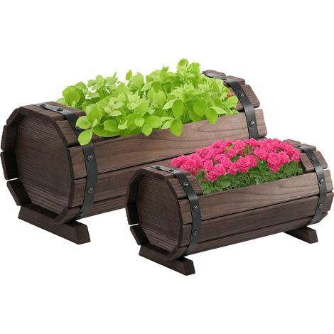 Set of 2 Wooden Planter Boxes 56L for Outdoor Gardening Durable Carbonized Finish Flower Pots
