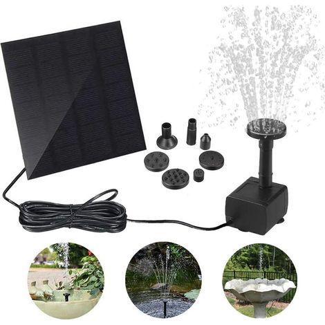 Solar Gartenteichbrunnen, Wasserpumpe mit 1,2W monokristallinem Solarpanel für Gartenteich, Fischteich, Kleinteich, Gartenbrunnen Schwarz (1/5)
