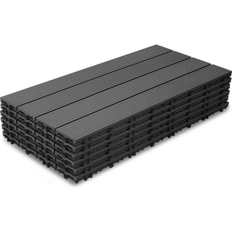 TolleTour Terrassenfliesen Holzfliesen Balkon 30x60cm, WPC Fliesen Wasserfilterbar Terrassen Garten, Anthrazit 6 Stück