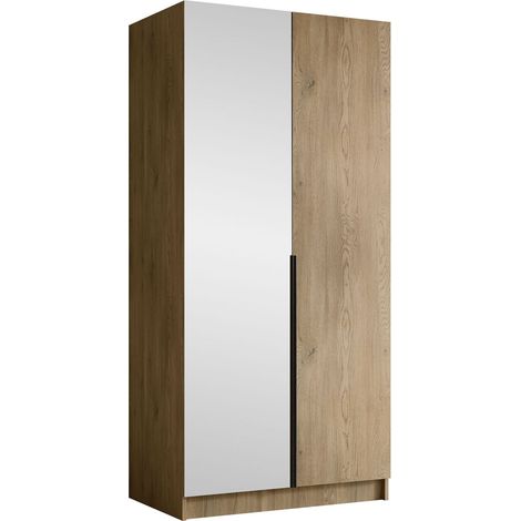 Armario Closico Staton II, Luminoso madera + Negro, 215x100x58cm, Puertas de armario: Con bisagras, Número de estantes: 0