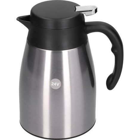 Bouilloire électrique portable en acier inoxydable 24 V 1200 ml avec base, idéale pour les voitures, camions et voitures (blanche). (1/5)