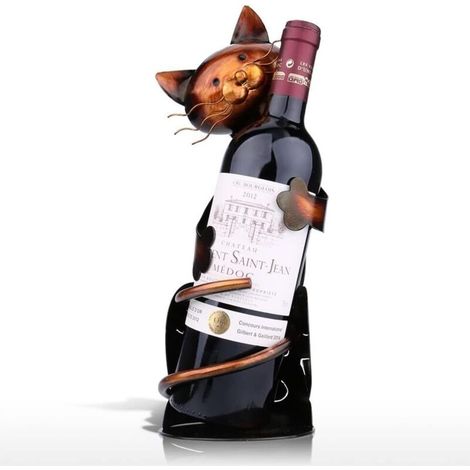 Bardusch-Porte-bouteille vin métal forme chat – sculpture décorative pratique – plateau stylisé – décoration intérieure originale (1/5)