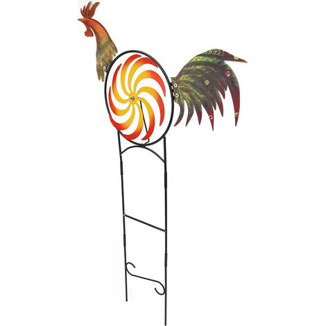 Hahn Spinner Moulin à vent décoratif en métal avec coq Sculpture d'extérieur Ferme Pelouse Cour Terrasse Jardin Ornements (1/5)