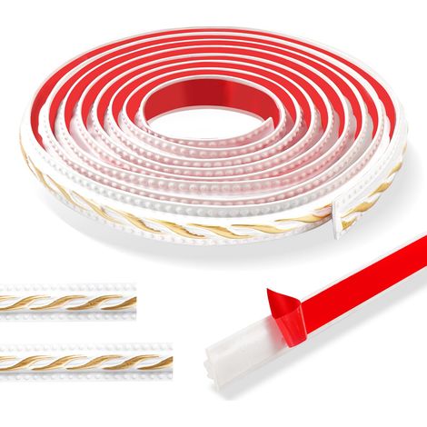 Papier peint flexible 3D 300 cm Motif vintage Bordure autocollante imperméable Idéal pour porte, armoire et décoration de la maison (2 cm, blanc avec or) (1/5)