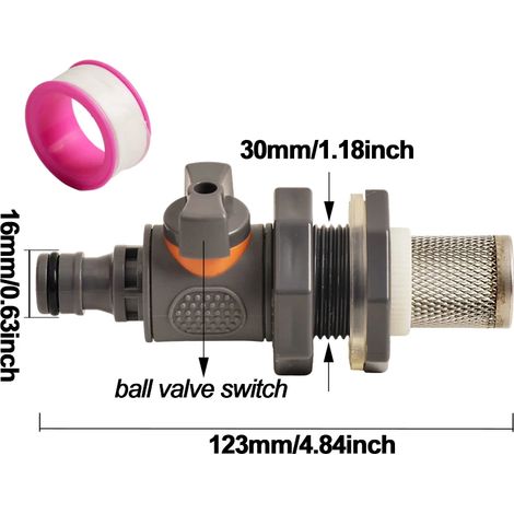 (A)1 Kit adaptateur IBC en PVC durable avec vanne à bille d'arrêt et raccord rapide de 16 mm pour récupérateur d'eau de pluie, aquarium et irrigation de jardin (1/5)
